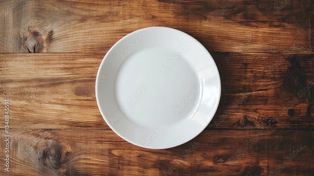 Simple White Plate on Wooden Table Simple White Plate on Wooden Table