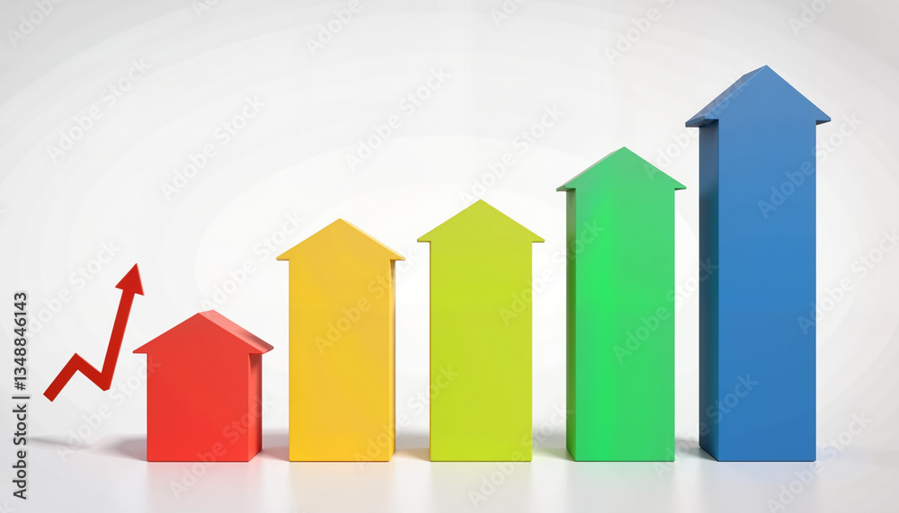 Financial growth with colorful arrows and houses, optimistic finance Financial growth with colorful arrows and houses, optimistic finance