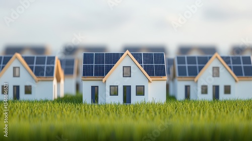 Wallpaper Mural A group of modern houses with solar panels on rooftops, set against a backdrop of green grass under a bright sky. Torontodigital.ca