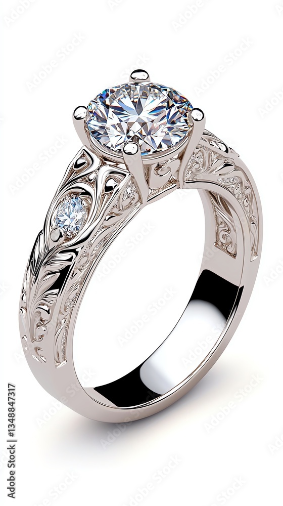 Elegant silver engagement ring with intricate design and sparkling gemstones, perfect for expressing love and commitment. Elegant silver engagement ring with intricate design and sparkling gemstones, perfect for expressing love and commitment.