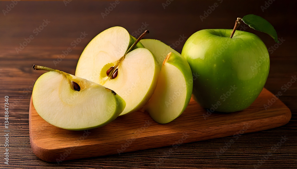 Kidney nourishing food, Sliced apple on a wooden board, a nutritious fruit for kidney support Kidney nourishing food, Sliced apple on a wooden board, a nutritious fruit for kidney support