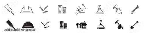 Build and construction icon set. Editable stroke vector illustration.