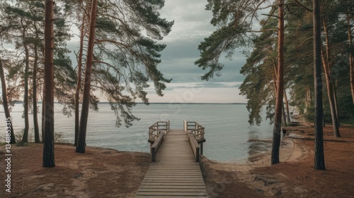 Wooden walkpath to the beach on a baltic sea in curonian spit lithuania