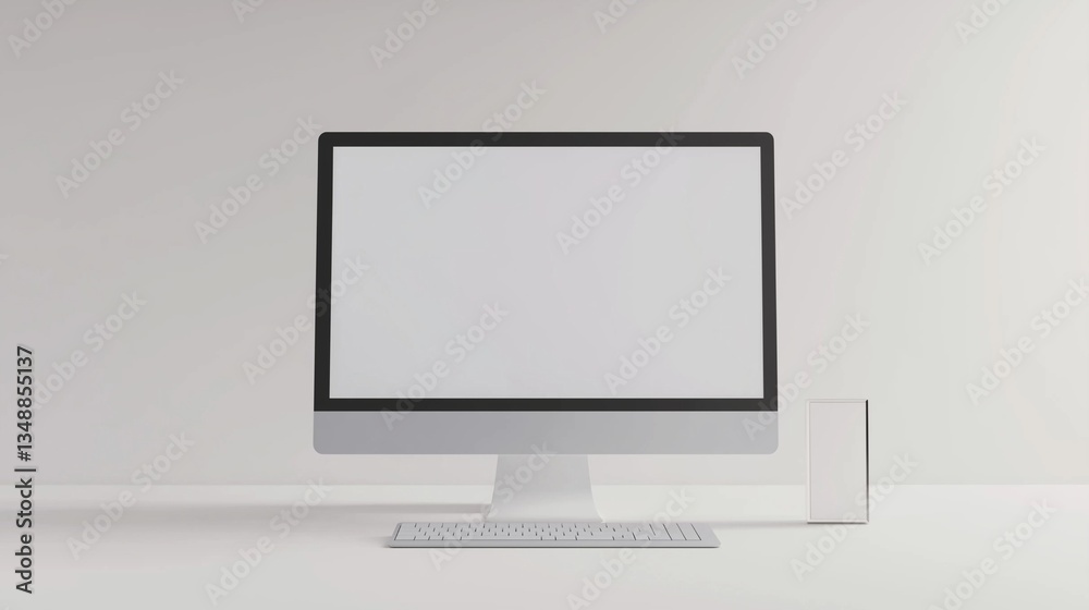 modern computer mockup on desk with keyboard and clear background modern computer mockup on desk with keyboard and clear background
