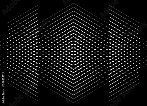 Abstract pattern of white pixels on a black background, geometry, digital style, contrast, monochrome, texture, minimalism, modern design, dynamics, graphics. Vector symmetrical background