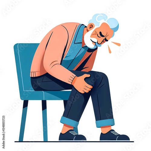 Isolated vector illustration showing knee pain in elderly person on white background.