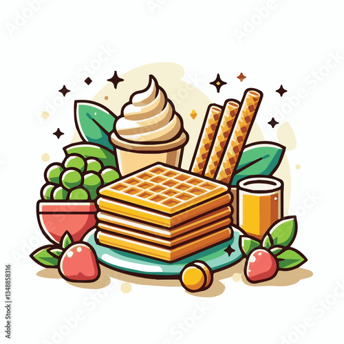 food, waffle, dessert, breakfast, background, pastry, sweet, snack, delicious, illustration, homemade, lunch, tasty, crispy, bakery, fresh, white, baked, meal, belgian, wafer, cream, cake, golden, str