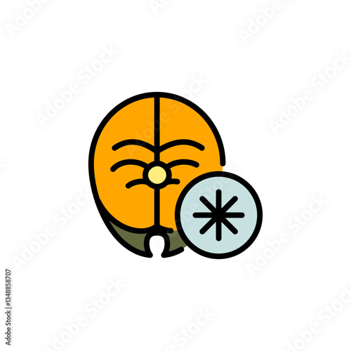 Fish steak icon. Delicious fish meat symbol. Trout, Chum Salmon, Tuna, Pangasius steak. Vector cut piece of fish isolated on white background. Vector icon for website design, logo, app, ui