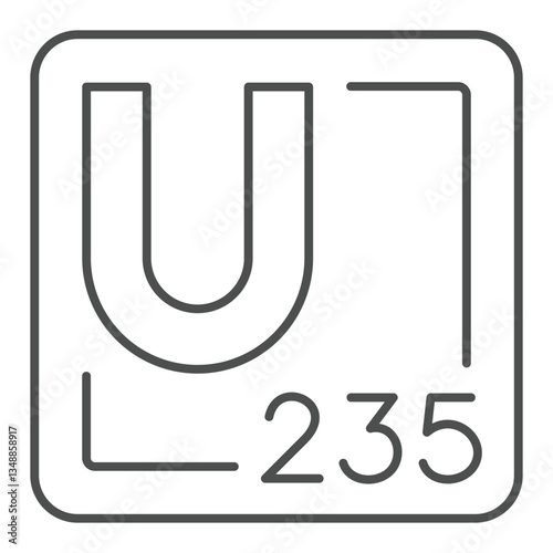 Radioactive element uranium-235 thin line icon, atomic energy concept. Vector graphics. Uranium danger chemistry sign on white background, outline style icon for mobile or web design.