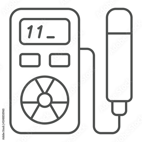Geiger counter tool thin line icon, atomic energy concept. Vector graphics. Device to measure radioactivity sign on white background, outline style icon for mobile or web design.