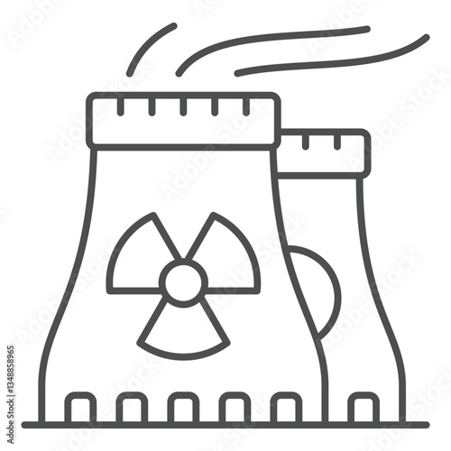 Atomic station pipes thin line icon, atomic energy concept. Vector graphics. Radioactivity seal on nuclear power plant sign on white background, outline style icon for mobile or web design.