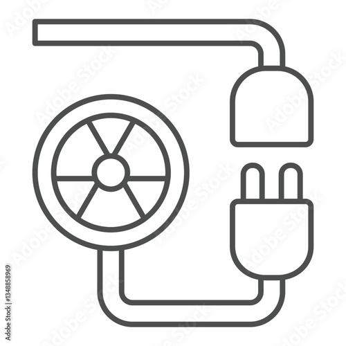 Electrical wire with radioactivity seal thin line icon, atomic energy concept. Vector graphics. Electricity socket with fork sign on white background, outline style icon for mobile or web design.