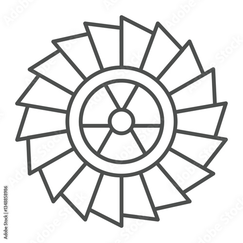 Turbine blades with radioactivity seal thin line icon, atomic energy concept. Vector graphics. Air condition flow sign on white background, outline style icon for mobile or web design.