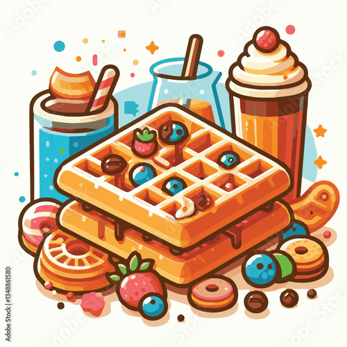 food, waffle, dessert, breakfast, background, pastry, sweet, snack, delicious, illustration, homemade, lunch, tasty, crispy, bakery, fresh, white, baked, meal, belgian, wafer, cream, cake, golden, str
