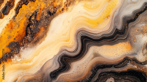 Abstract fluid ink painting with gold and black marble texture