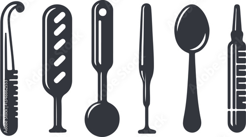 Medicine spoon set vector,Drug, Pharmacy Medical Line Icons. Vector Illustration Included Icon as Effervescent Pills, Cough Syrup Bottle, Gel, Antibiotic Capsule and other Pharmaceutical Pictogram
