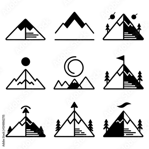 set of icons of mountains silhouettes isolated on white background Vector