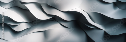 Abstract layered paper cut background in metallic silver tones