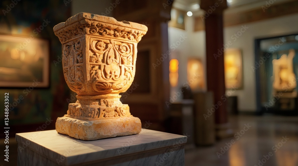 Glowing ancient artifact on marble pedestal, intricate details in soft light, timeless elegance in museum setting.
Glowing ancient artifact on marble pedestal, intricate details in soft light, timeless elegance in museum setting.