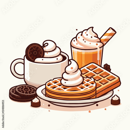 food, waffle, dessert, breakfast, background, pastry, sweet, snack, delicious, illustration, homemade, lunch, tasty, crispy, bakery, fresh, white, baked, meal, belgian, wafer, cream, cake, golden, str