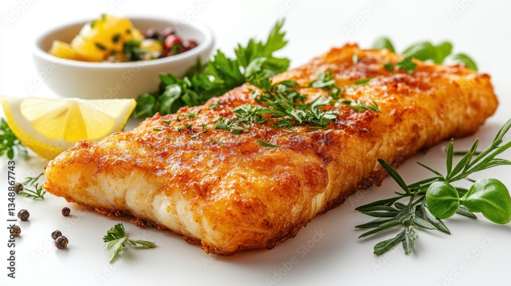 Golden, crispy fried catfish fillet with a slice of lemon on the side, ready to delight your taste buds . Golden, crispy fried catfish fillet with a slice of lemon on the side, ready to delight your taste buds .