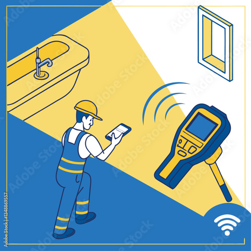 a man is using a wifi device to check the temperature of a bathroom