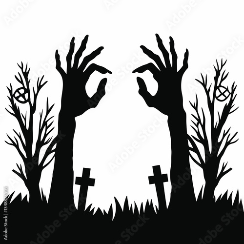 Zombie hands rising from graveyard icon