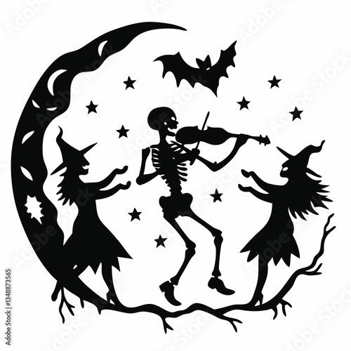 Skeleton playing violin for dancing witches icon