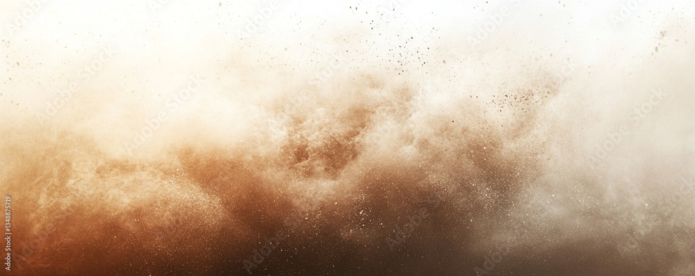 Abstract explosion of warm brown powder against a white background. Dynamic and energetic, perfect for design projects. Abstract explosion of warm brown powder against a white background. Dynamic and energetic, perfect for design projects.