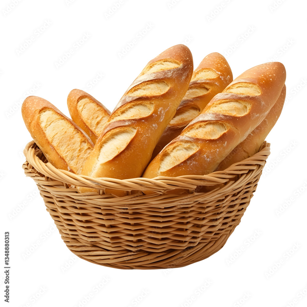 Freshly Baked Bread Basket with Baguettes Freshly Baked Bread Basket with Baguettes