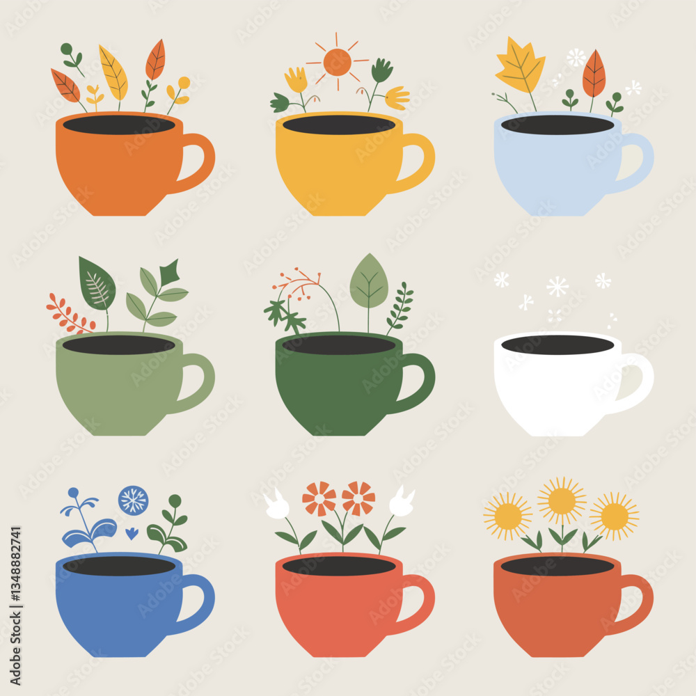 Nature Coffee Cups 3x3 Grid Nature Coffee Cups 3x3 Grid