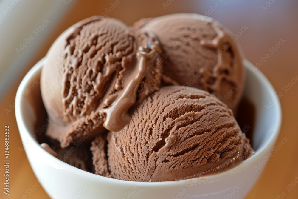 Chocolate ice cream in white bowl. Neural network AI generated Chocolate ice cream in white bowl. Neural network AI generated