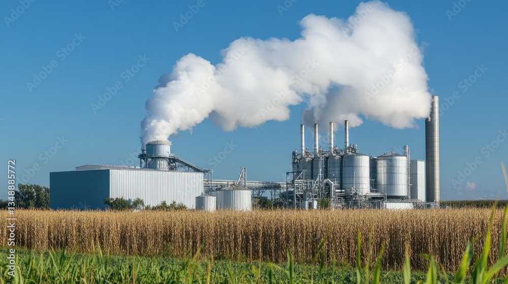 A biofuel production facility using agricultural waste for renewable energy. A biofuel production facility using agricultural waste for renewable energy.