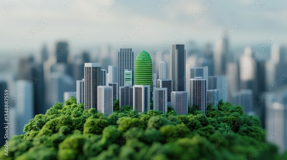 Fototapeta premium Strategic planning management sustainability concept. A futuristic cityscape built on lush greenery, showcasing urban harmony.