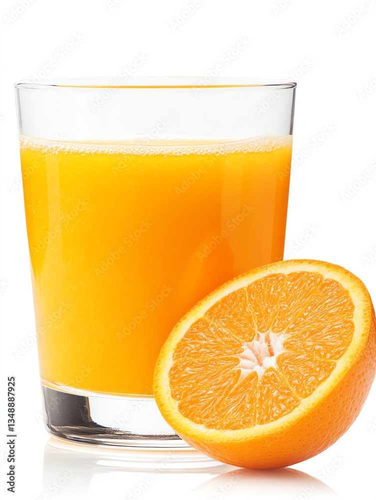 Glass of Fresh Orange Juice with Half an Orange Fruit Isolated Glass of Fresh Orange Juice with Half an Orange Fruit Isolated