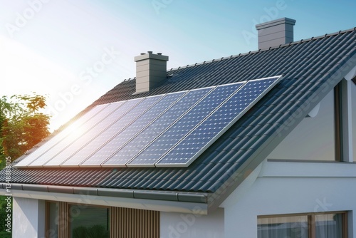 Wallpaper Mural Installation of solar panels on the roof of modern houses Torontodigital.ca