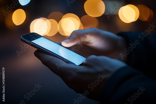 A person is holding a smartphone and looking at its screen