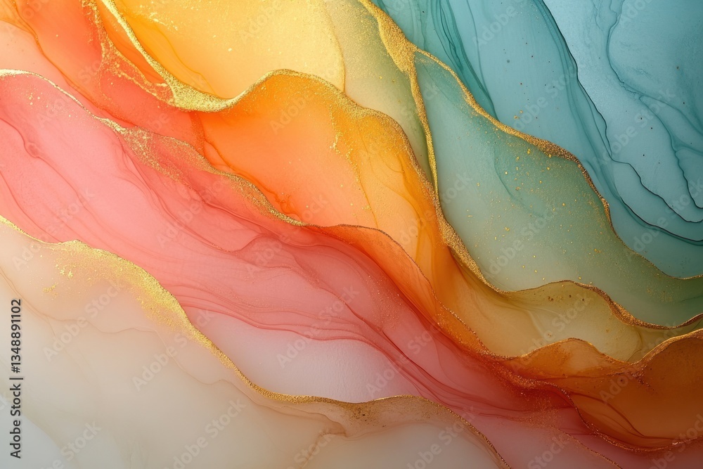 custom made wallpaper toronto digitalFluid Abstract Art with Pastel Earthy Tones and Gold Accents Capturing Organic Luxurious Landscapes