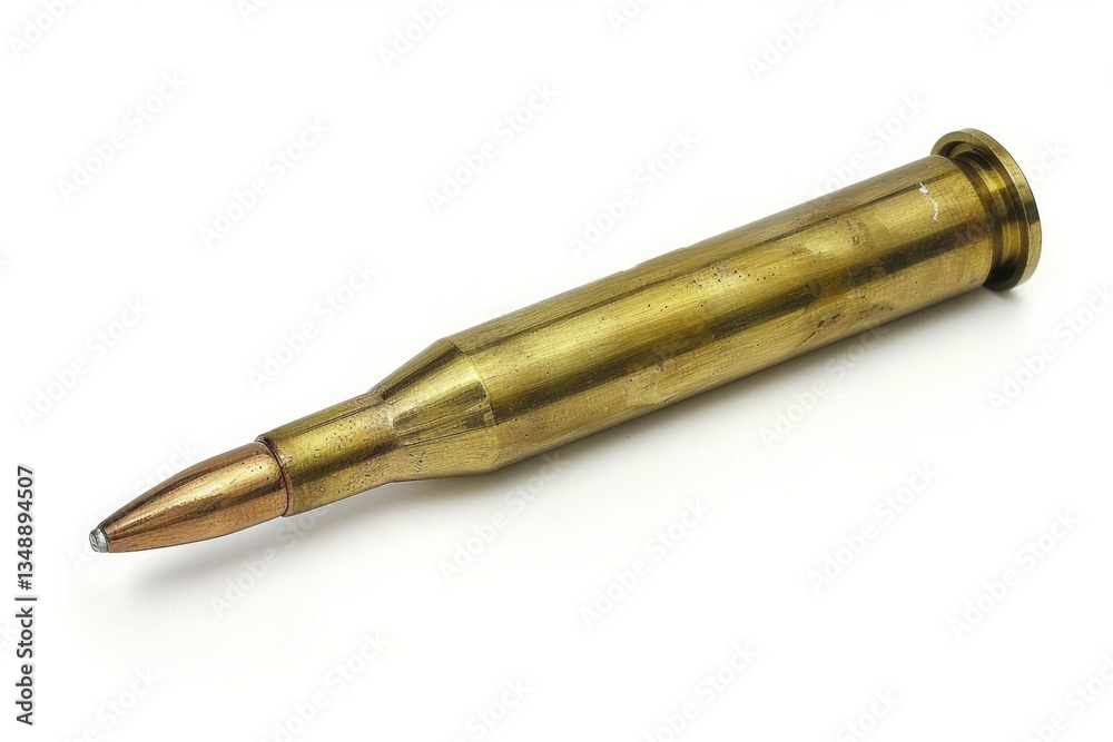 Brass bullet on white background. Neural network AI generated Brass bullet on white background. Neural network AI generated