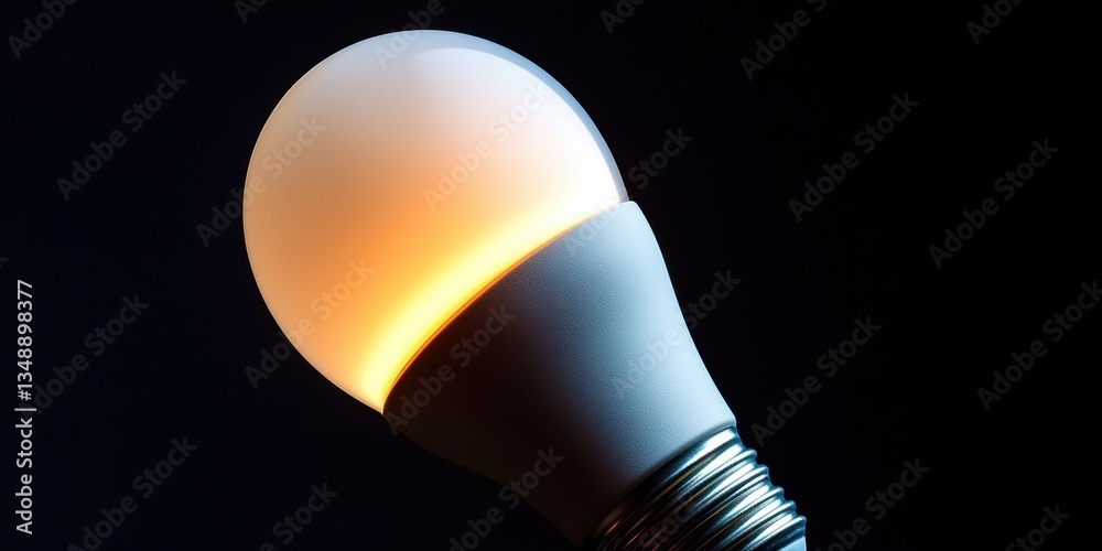 A light bulb is lit up and is sitting on a black background A light bulb is lit up and is sitting on a black background