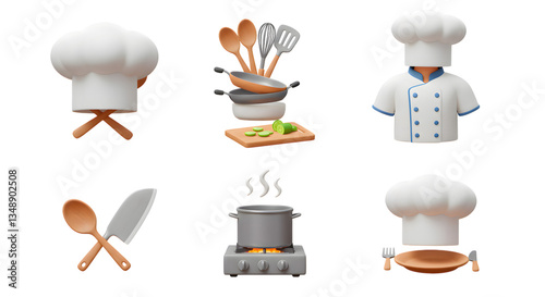 Culinary Icons Collection Chef Hat Utensils and Cooking Pot Set