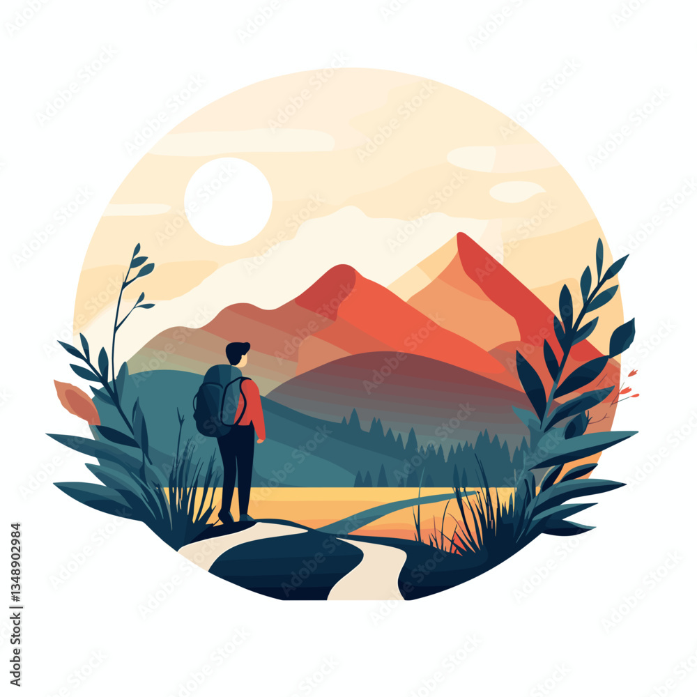 Naklejka premium Person gazing at mountains in a scenic outdoor landscape 