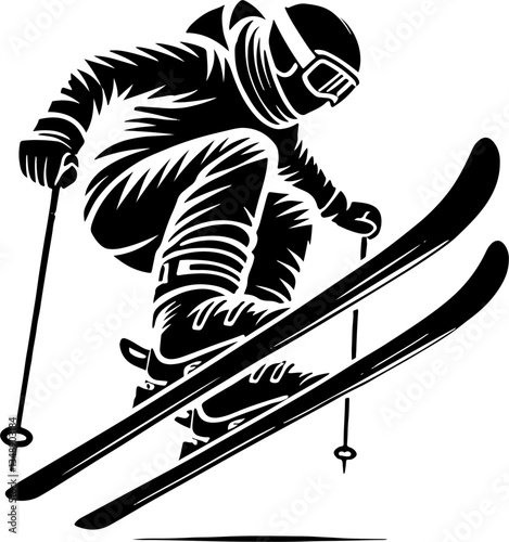 A Skier Jumping, Black And White Ski Silhouette