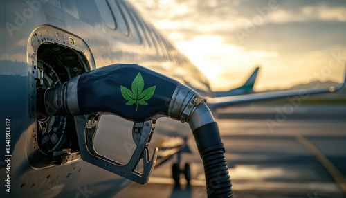 Sustainable aviation fueling innovation airplane energy solutions airport close-up early morning eco-friendly concept