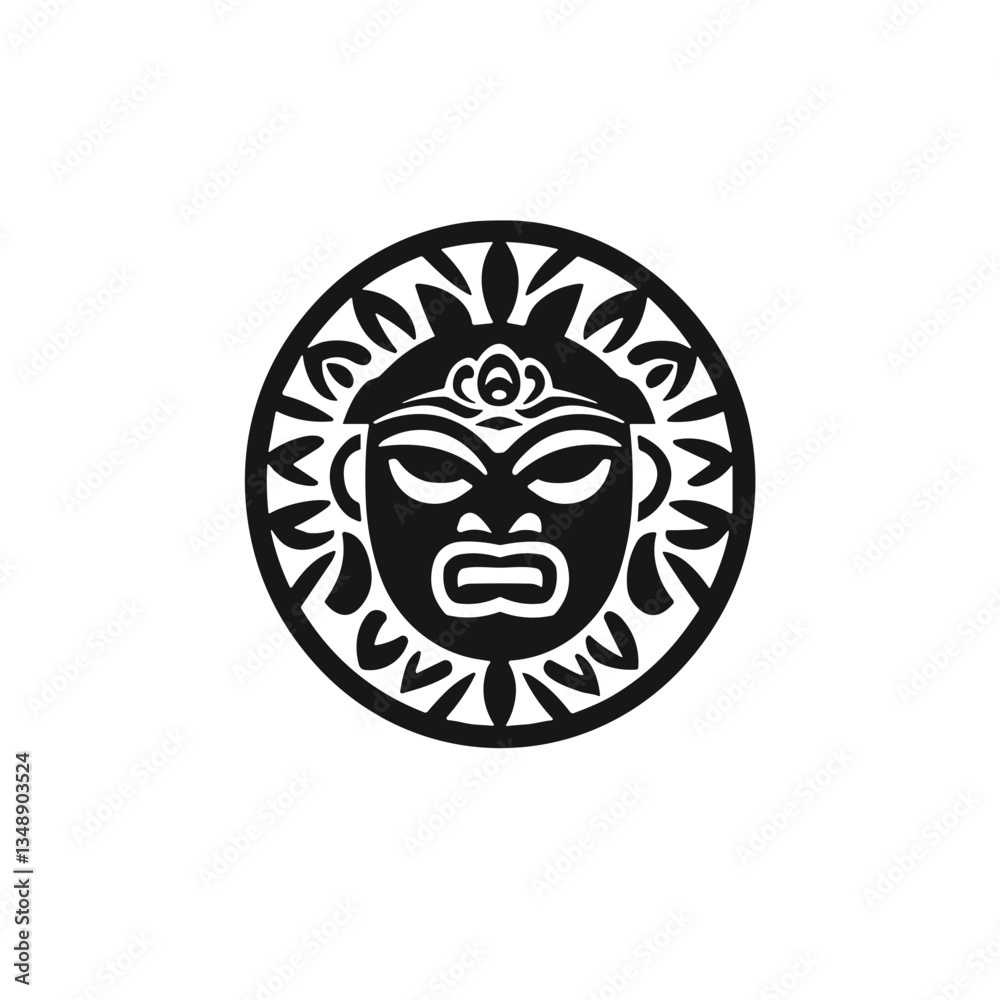 Tribal mask emblem in black and white vector design. Tribal mask emblem in black and white vector design.