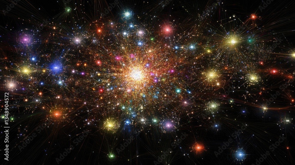 Fototapeta premium A digital network visualization with interconnected devices sharing information.