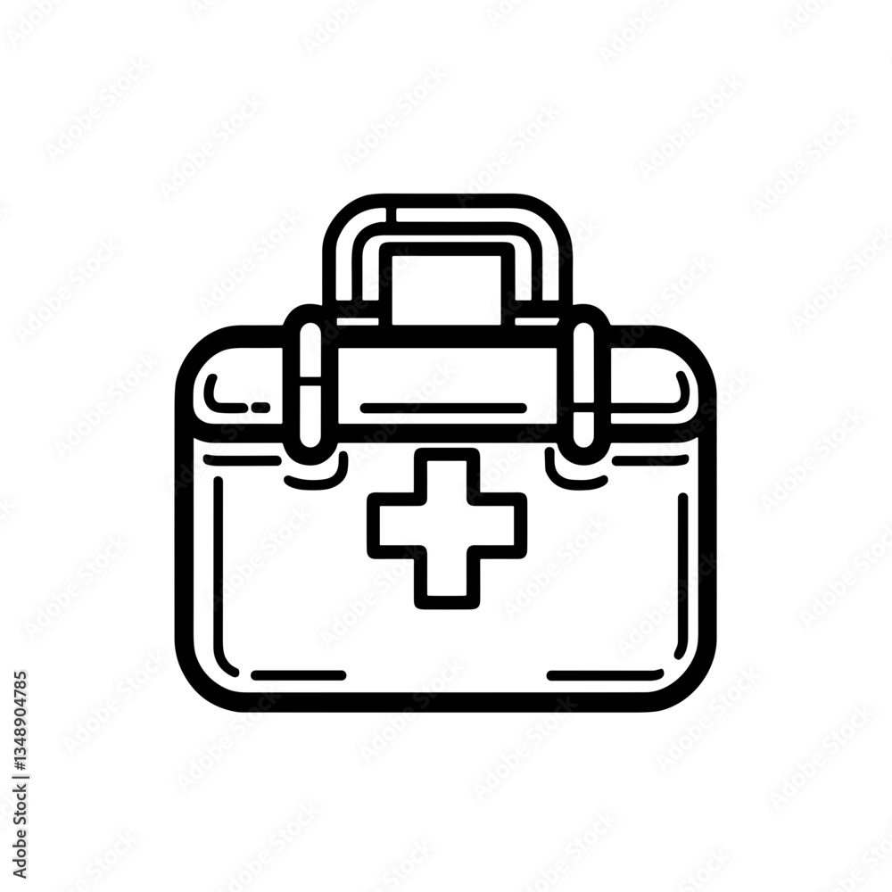 Medical first aid kit outline illustration on a white background Medical first aid kit outline illustration on a white background