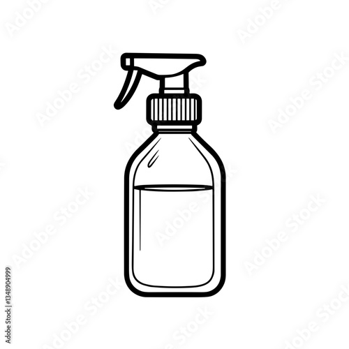 Disinfectant Spray Bottle in Outline Style Against White Background  