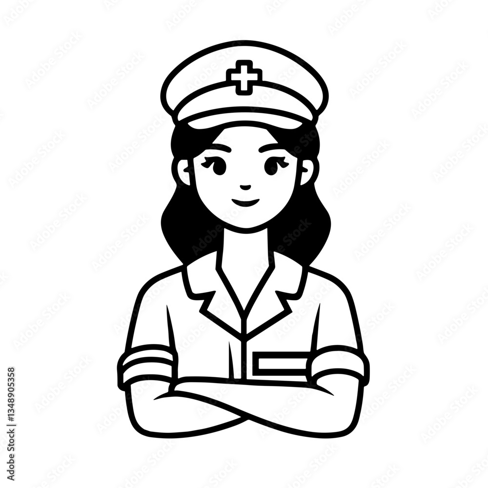 Strict Nurse with Confident Expression in Minimalist Style Strict Nurse with Confident Expression in Minimalist Style