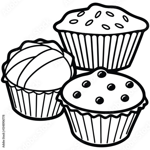 A sweet set of cupcakes and muffins with colorful icing, cherries, and chocolate decorations, perfect for a birthday celebration or party